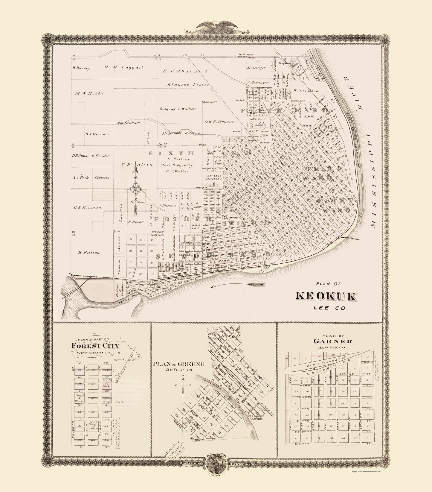 Historic City Map - Keokuk Forest City Greene Garner Iowa - Andreas 1874 - 23 x 26.16 - Vintage Wall Art