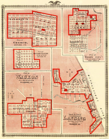 Historic City Map - Lansing Waukon Cresco Mason Butler Iowa - Andreas 1874 - 23 x 29.11 - Vintage Wall Art