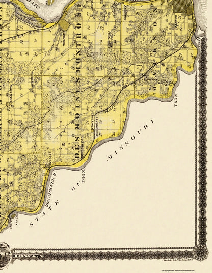 Historic County Map - Lee County Iowa - Shober 1875 - 23 x 29.63 - Vintage Wall Art