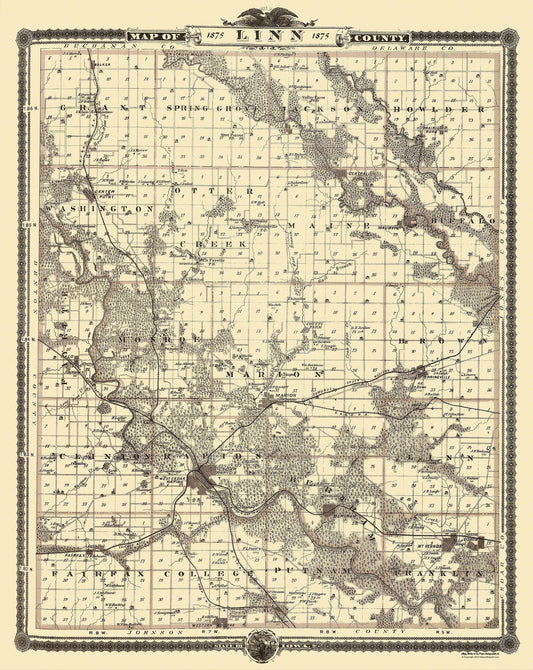 Historic County Map - Linn County Iowa - Shober 1875 - 23 x 28.88 - Vintage Wall Art