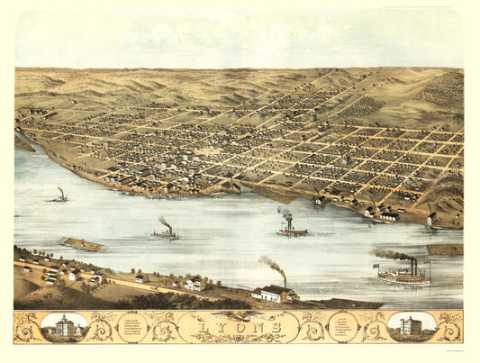 Historic Panoramic View - Lyons Iowa - Ruger 1868 - 23 x 30.41 - Vintage Wall Art