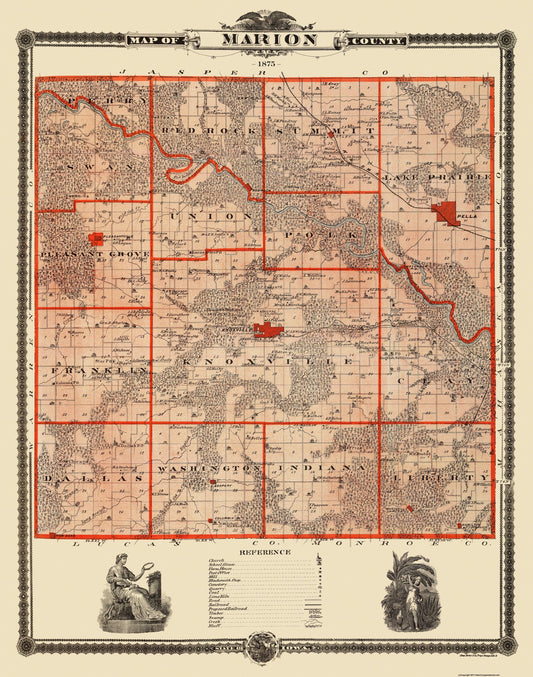 Historic County Map - Marion County Iowa - Shober 1875 - 23 x 29.19 - Vintage Wall Art