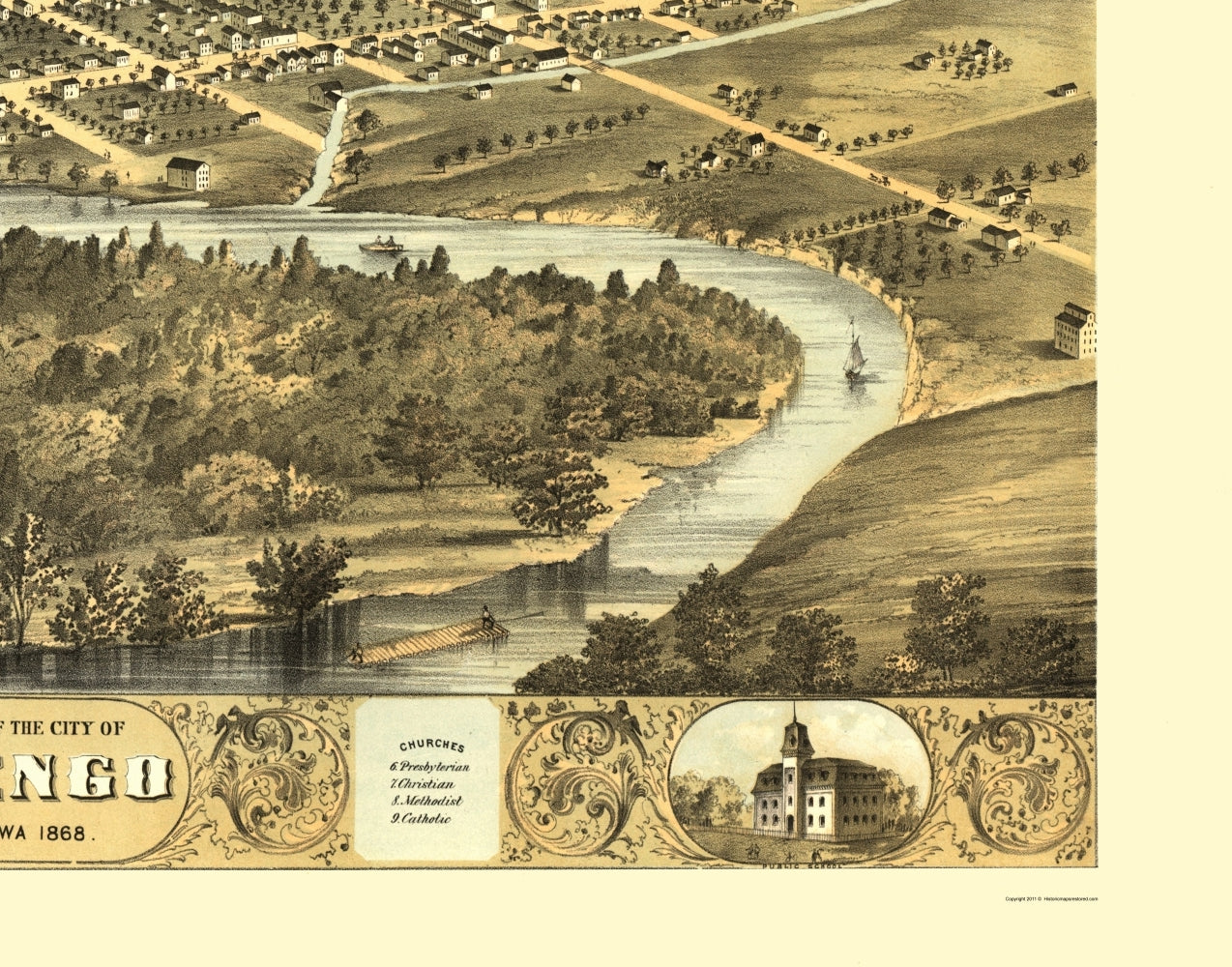 Historic Panoramic View - Marengo Iowa - Ruger 1868 - 23 x 29.30 - Vintage Wall Art