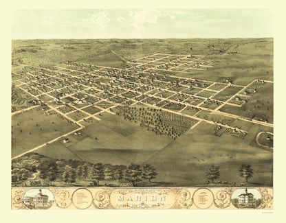 Historic Panoramic View - Marion Iowa - Ruger 1868 - 23 x 29.44 - Vintage Wall Art