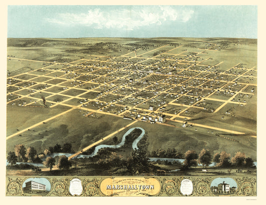 Historic Panoramic View - Marshalltown Iowa - Ruger 1868 - 23 x 29.89 - Vintage Wall Art