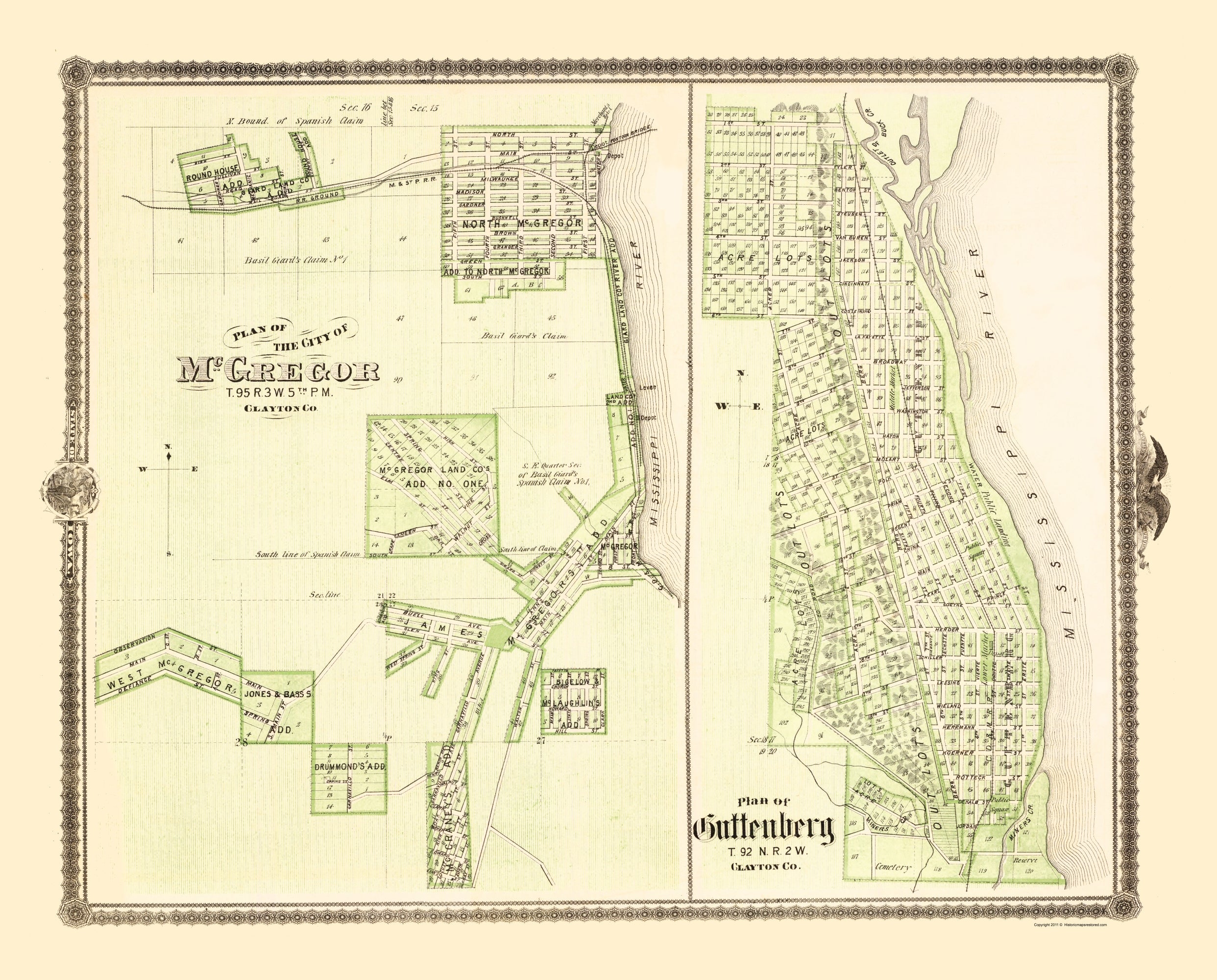 Historic City Map - Mcgregor Guttenberg Iowa - Andreas 1874 - 23 x 28 ...