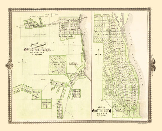 Historic City Map - Mcgregor Guttenberg Iowa - Andreas 1874 - 23 x 28.56 - Vintage Wall Art