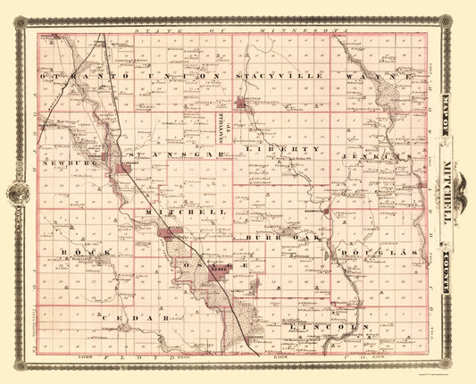 Historic County Map - Mitchell County Iowa - Andreas 1874 - 23 x 28.49 - Vintage Wall Art