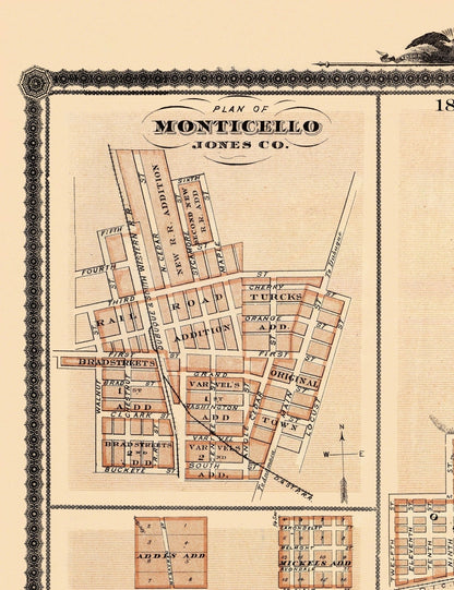 Historic City Map - Monticello Mount Ayre Anamosa Iowa - Shober 1875 - 23 x 27.69 - Vintage Wall Art