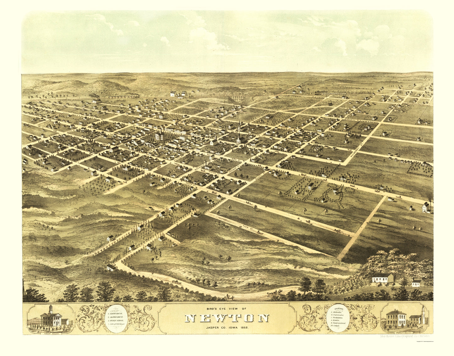 Historic Panoramic View - Newton Iowa - Ruger 1868 - 23 x 29.32 - Vintage Wall Art