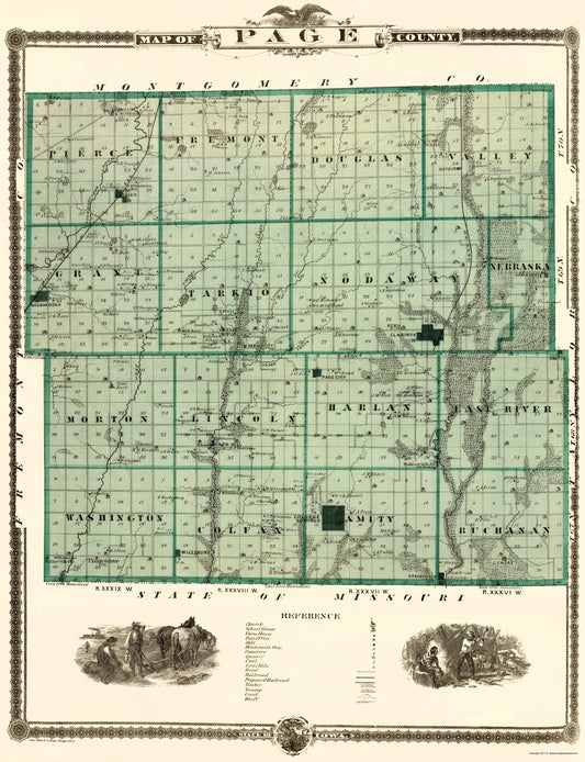Historic County Map - Page County Iowa - Andreas 1874 - 23 x 29.94 - Vintage Wall Art