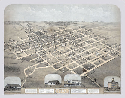 Historic Panoramic View - Pella Iowa - Koch 1869 - 29.33 x 23 - Vintage Wall Art