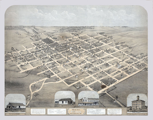 Historic Panoramic View - Pella Iowa - Koch 1869 - 29.33 x 23 - Vintage Wall Art