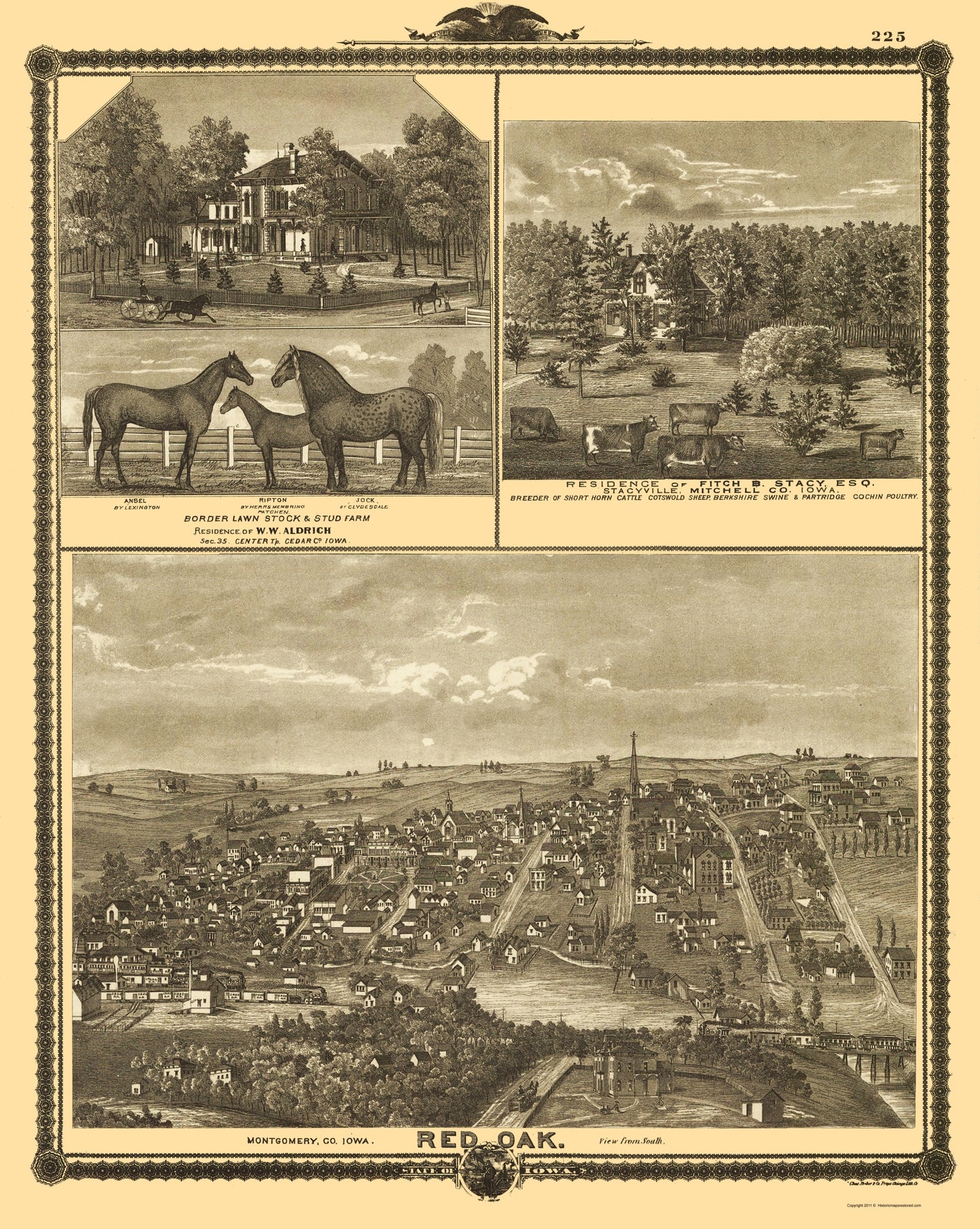 Historic Panoramic View - Red Oak Iowa - Andreas 1875 - 23 x 28.84 - Vintage Wall Art