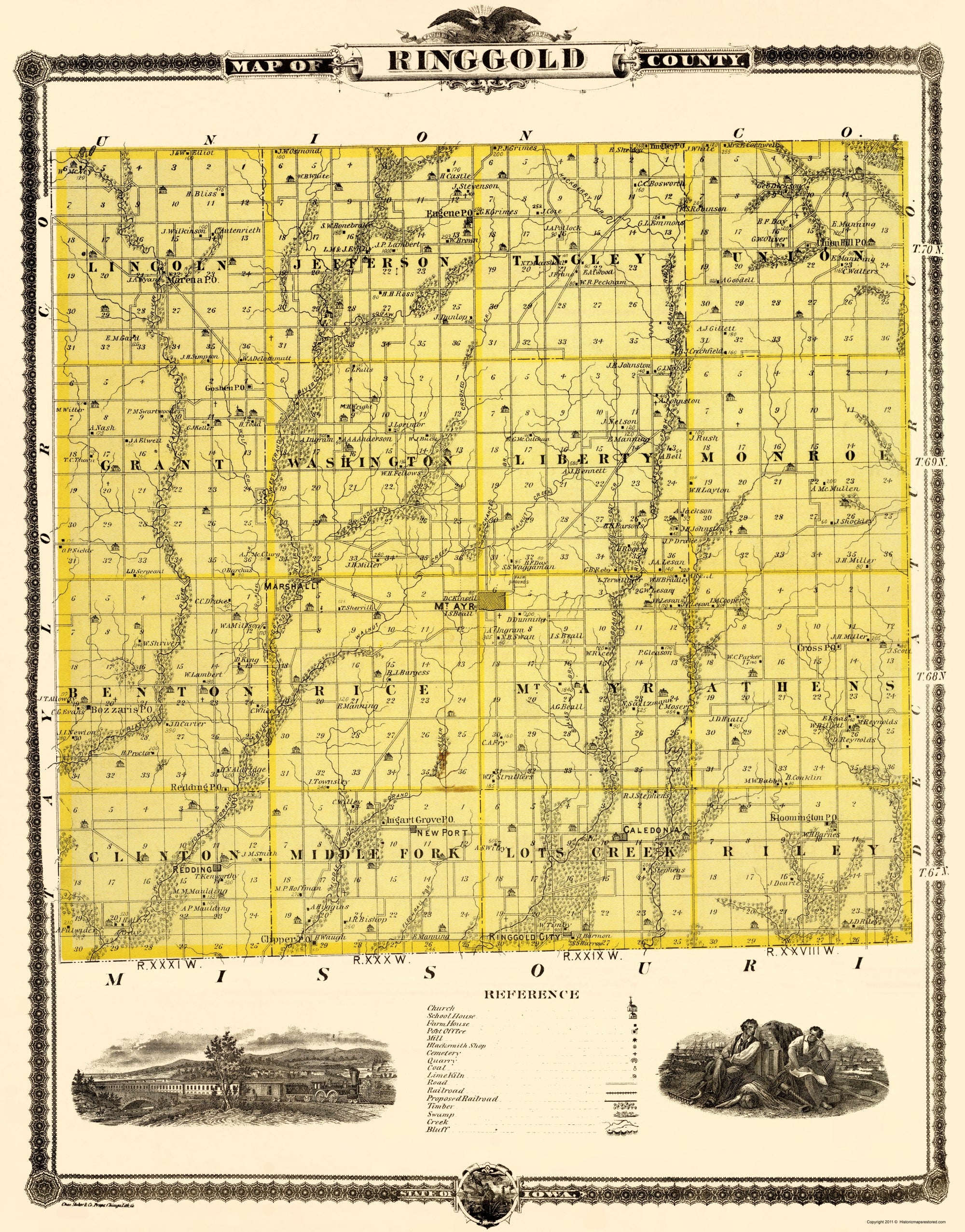 Historic County Map - Ringgold County Iowa - Andreas 1875 - 23 x 29.36 ...