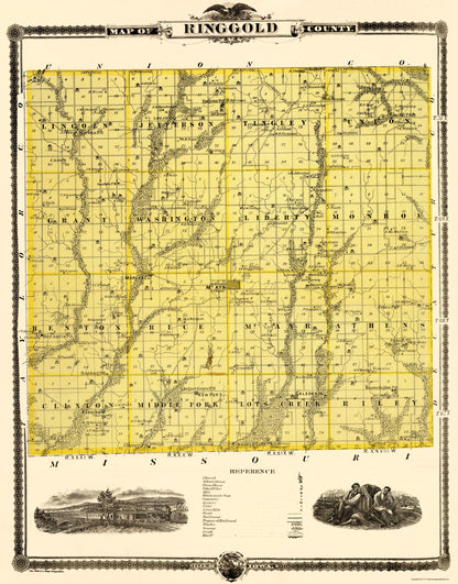 Historic County Map - Ringgold County Iowa - Andreas 1875 - 23 x 29.36 - Vintage Wall Art