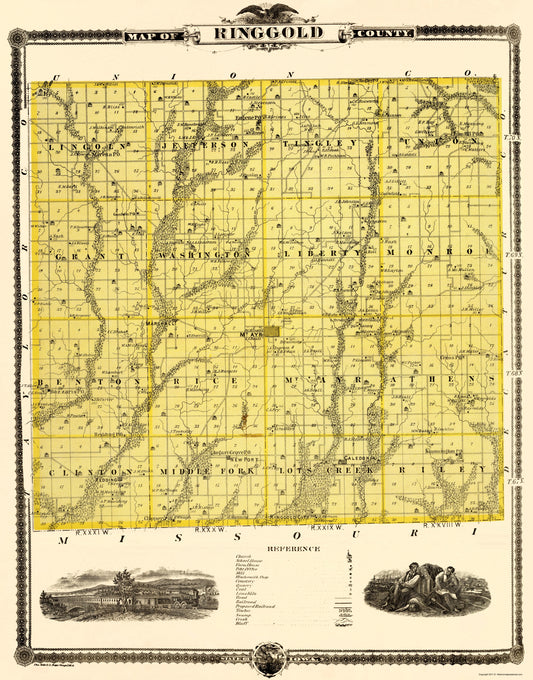 Historic County Map - Ringgold County Iowa - Andreas 1875 - 23 x 29.36 - Vintage Wall Art