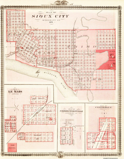 Historic City Map - Sioux City Le Mars Iowa - Andreas 1875 - 23 x 29.56 - Vintage Wall Art