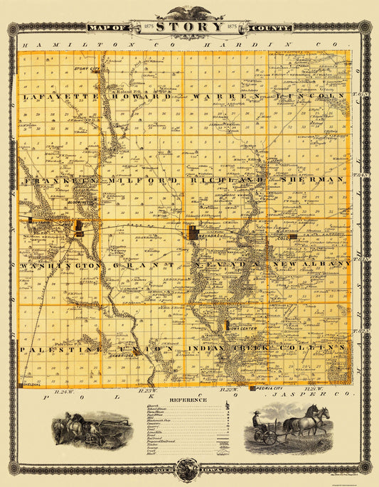 Historic County Map - Story County Iowa - Shober 1875 - 23 x 29.56 - Vintage Wall Art