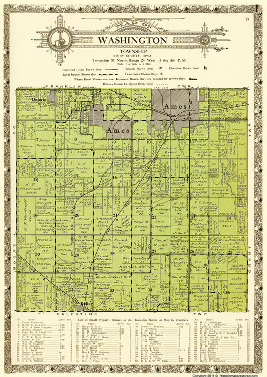 Historic County Map - Washington County Iowa - Kenyon 1926 - 23 x 32.43 - Vintage Wall Art