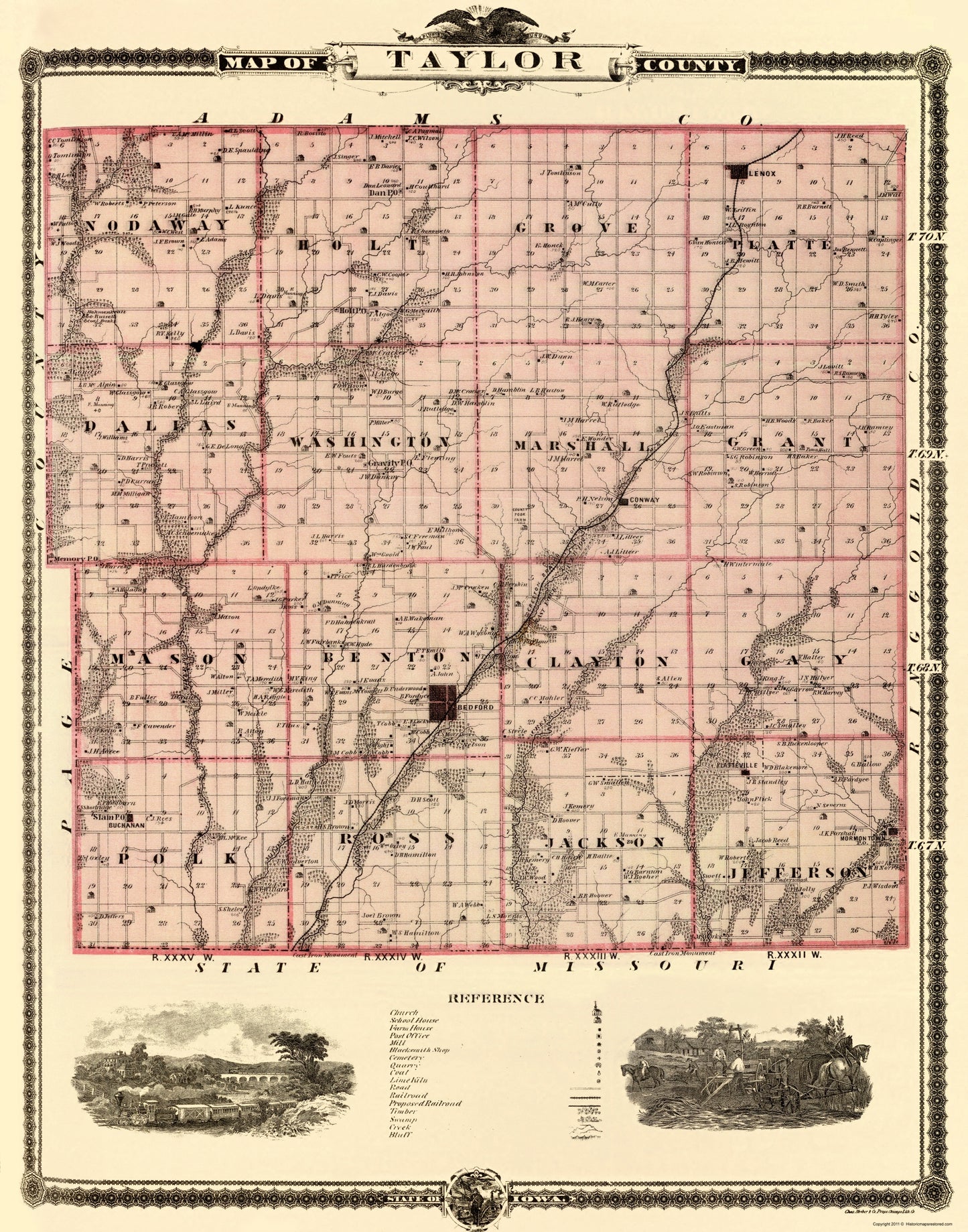 Historic County Map - Taylor County Iowa - Andreas 1875 - 23 x 29.26 - Vintage Wall Art