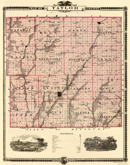 Historic County Map - Taylor County Iowa - Andreas 1875 - 23 x 29.26 - Vintage Wall Art