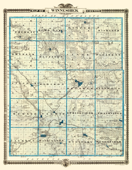 Historic County Map - Winneshiek County Iowa - Andreas 1874 - 23 x 29.54 - Vintage Wall Art