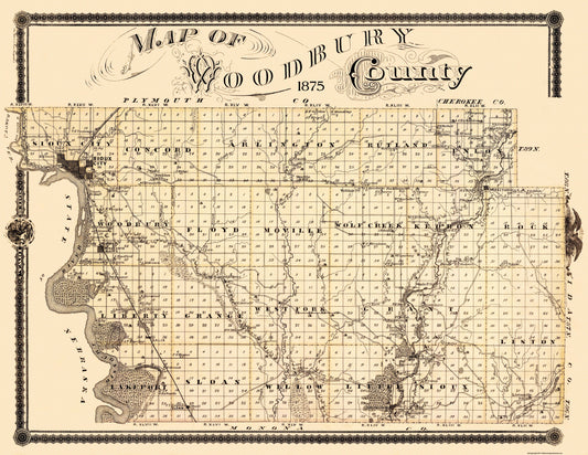 Historic County Map - Woodbury County Iowa - Shober 1875 - 23 x 29.75 - Vintage Wall Art