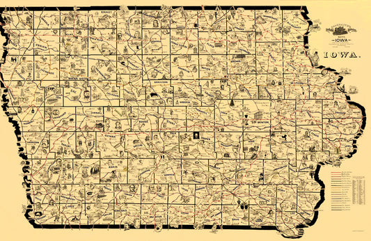 Railroad Map - Iowa Railroad Routes - McEwen 1897 - 23 x 35.43 - Vintage Wall Art