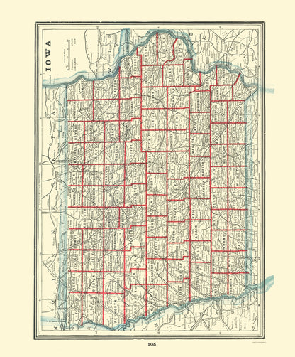 Historic State Map - Iowa - Rathbun 1893 - 23 x 27.76 - Vintage Wall Art