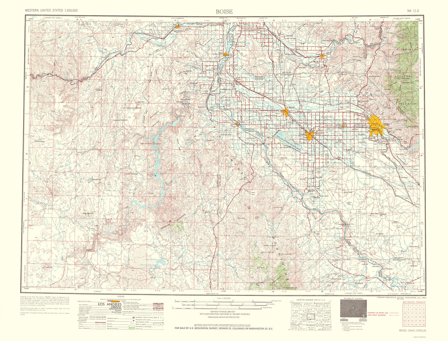 Topographical Map - Boise Idaho Oregon Quad - USGS 1962 - 23 x 30.12 - Vintage Wall Art