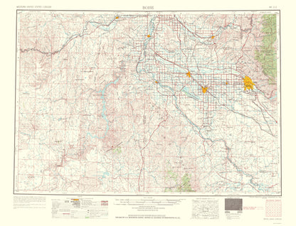 Topographical Map - Boise Idaho Oregon Quad - USGS 1962 - 23 x 30.12 - Vintage Wall Art