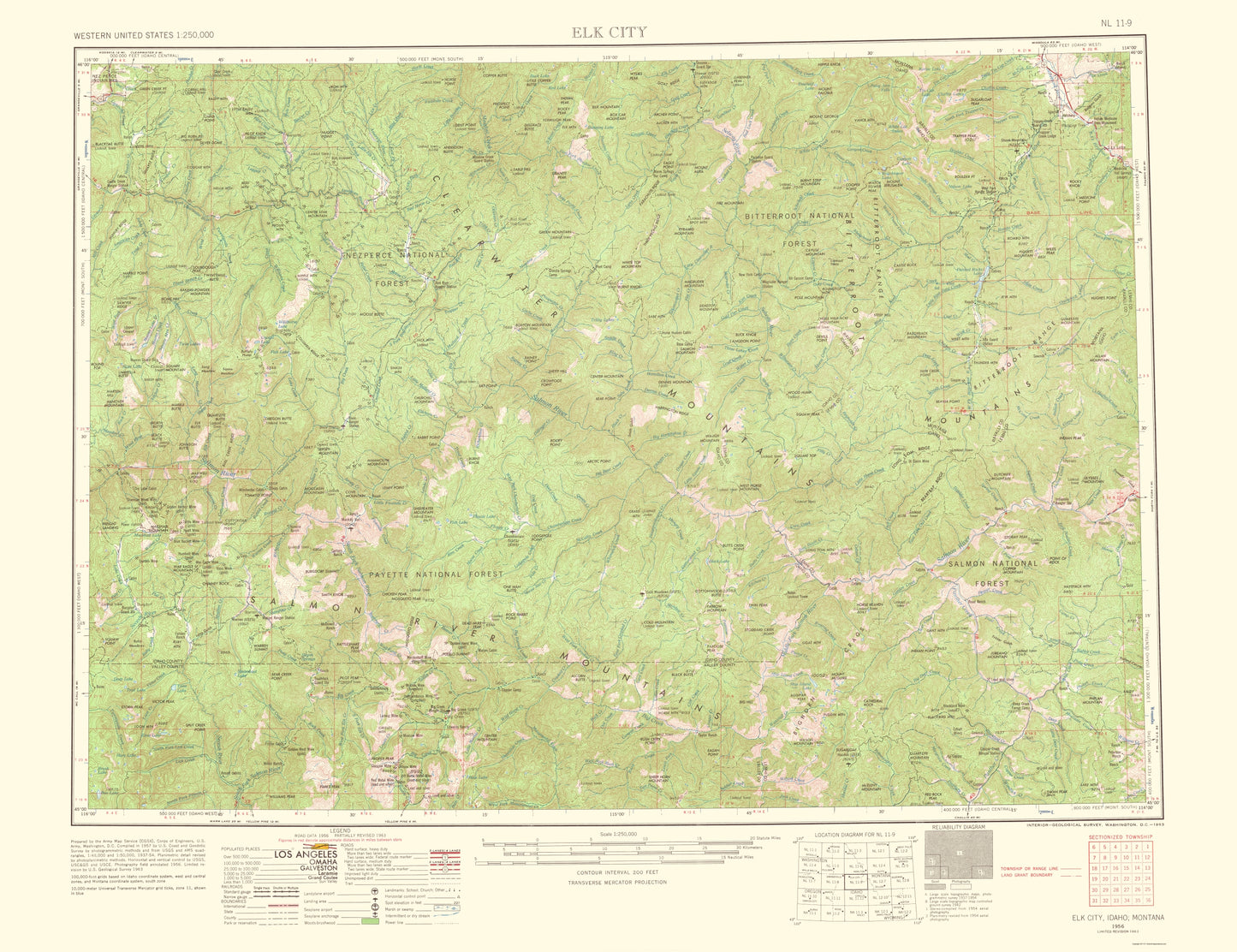 Topographical Map - Elk City Idaho Montana Quad - USGS 1963 - 23 x 29.91 - Vintage Wall Art