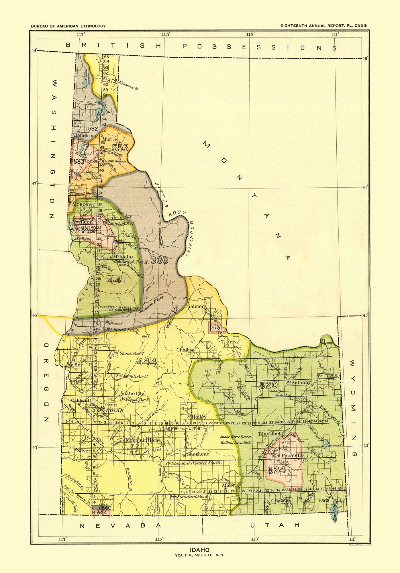 Historic State Map - Idaho - Hoen 1896 - 23 x 32.96 - Vintage Wall Art