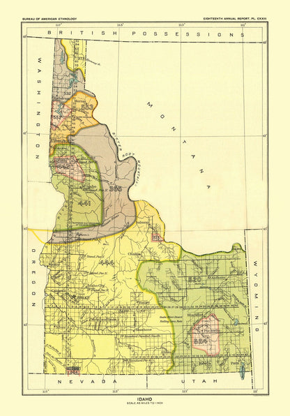 Historic State Map - Idaho - Hoen 1896 - 23 x 32.96 - Vintage Wall Art