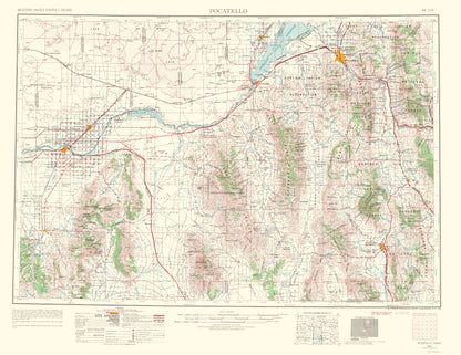 Topographical Map - Pocatello Idaho Quad - USGS 1963 - 23 x 29.83 - Vintage Wall Art