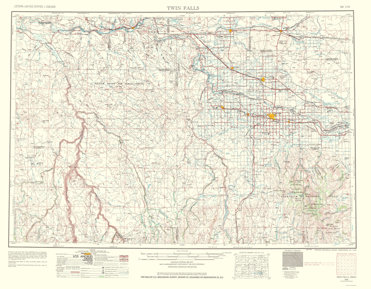 Topographical Map - Twin Falls Idaho Quad - USGS 1963 - 23 x 29.56 - Vintage Wall Art