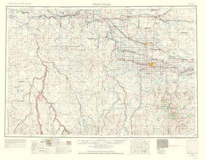 Topographical Map - Twin Falls Idaho Quad - USGS 1963 - 23 x 29.56 - Vintage Wall Art