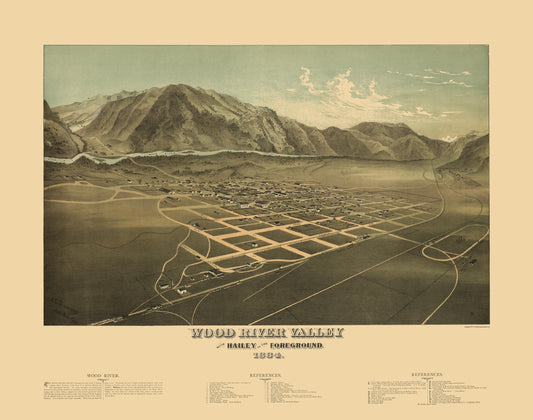 Historic Panoramic View - Wood River Valley Idaho - Browning 1884 - 23 x 29.17 - Vintage Wall Art