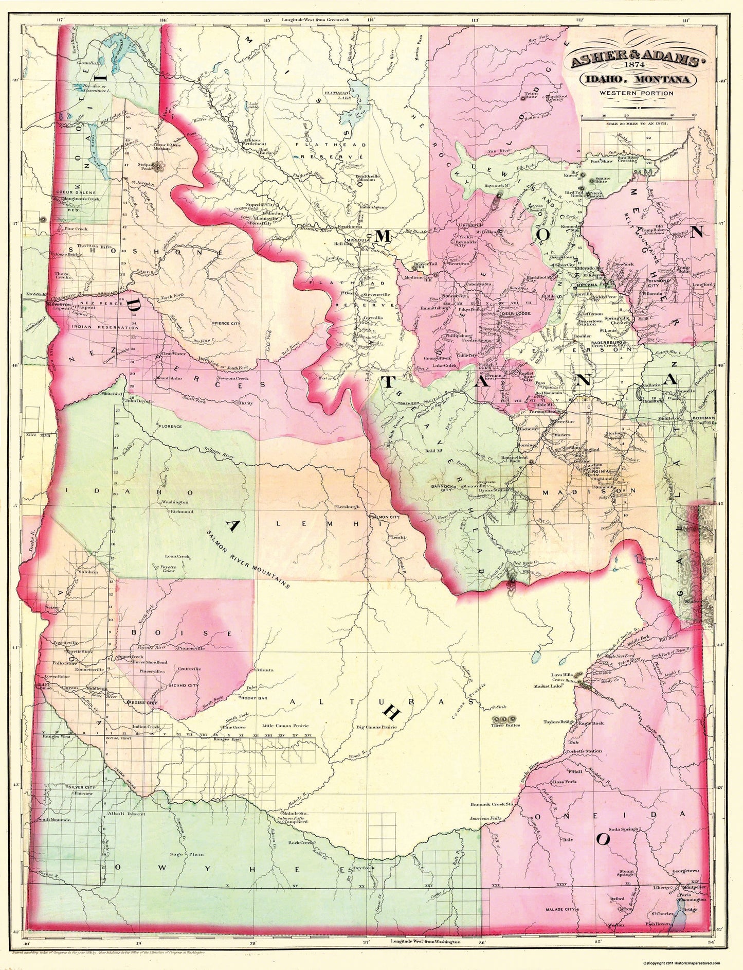 Historic State Map - Idaho - 1874 - 23 x 30 - Vintage Wall Art