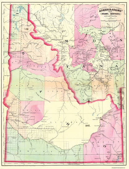 Historic State Map - Idaho - 1874 - 23 x 30 - Vintage Wall Art