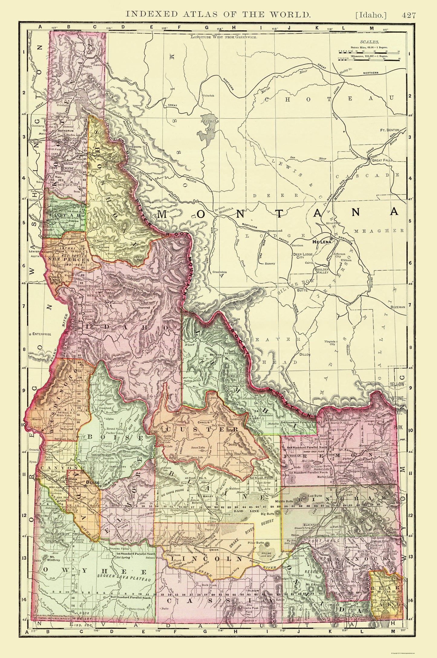 Historic State Map - Idaho - Rand McNally 1897 - 23 x 34.66 - Vintage Wall Art