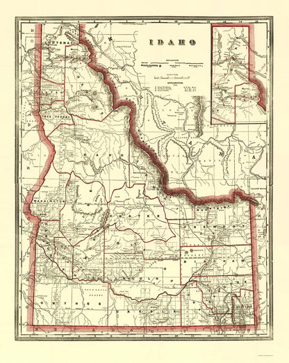 Historic State Map - Idaho - Franklin 1896 - 23 x 28.84 - Vintage Wall Art