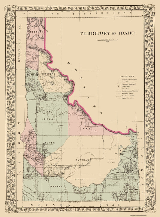 Historic State Map - Idaho Territory - Mitchell 1881 - 23 x 31.12 - Vintage Wall Art