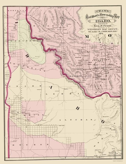 Historic State Map - Idaho - Cram 1875 - 23 x 29.80 - Vintage Wall Art