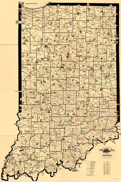 Railroad Map - Indiana Railroad Routes - McEwen 1897 - 23 x 34.54 - Vintage Wall Art