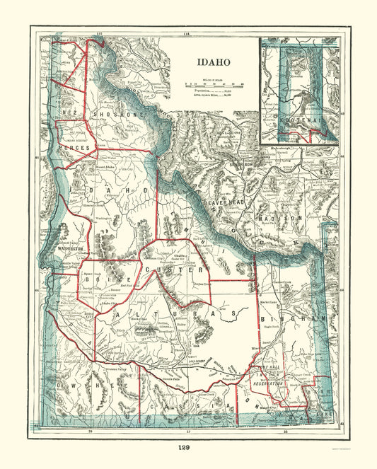 Historic State Map - Idaho - Rathbun 1893 - 23 x 28.59 - Vintage Wall Art