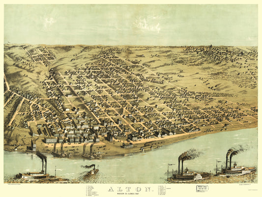 Historic Panoramic View - Alton Illinois - Ruger 1867 - 23 x 30.52 - Vintage Wall Art