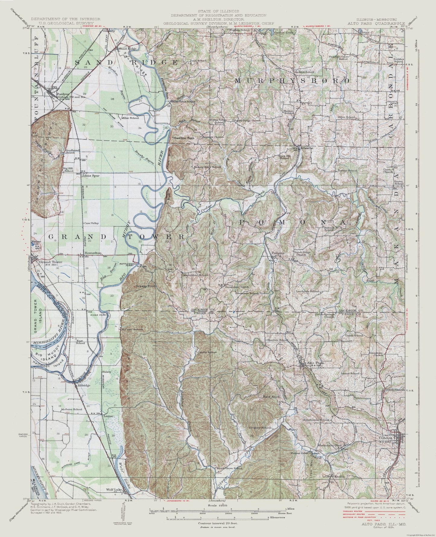 Topographical Map - Illinois Missouri Alto Pass Quad - USGS 1922 - 23 x 28.35 - Vintage Wall Art