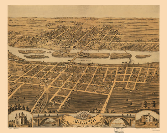Historic Panoramic View - Batavia Illinois - Ruger 1869 - 23 x 28.86 - Vintage Wall Art